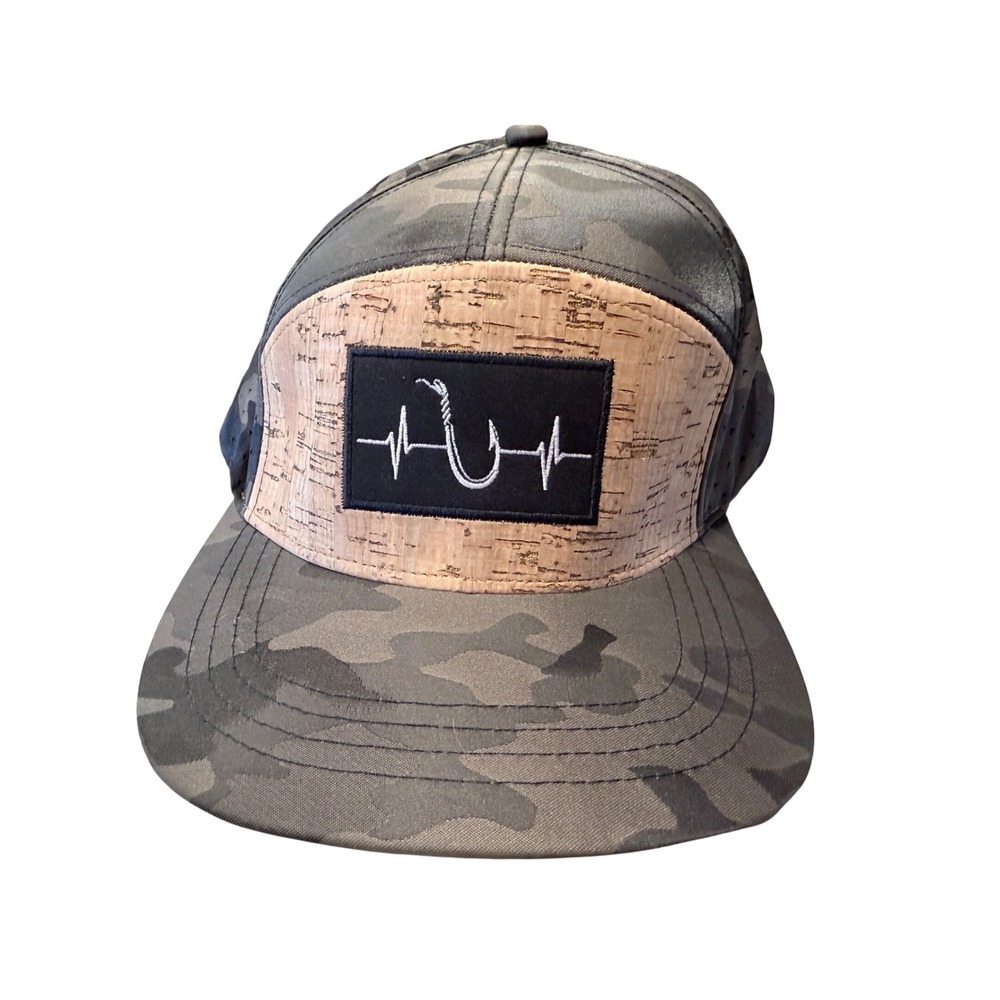 Heartbeat Brand‎ Mens Camo Fishing Hook Cork Panel Snapback Hat Perforated Gray